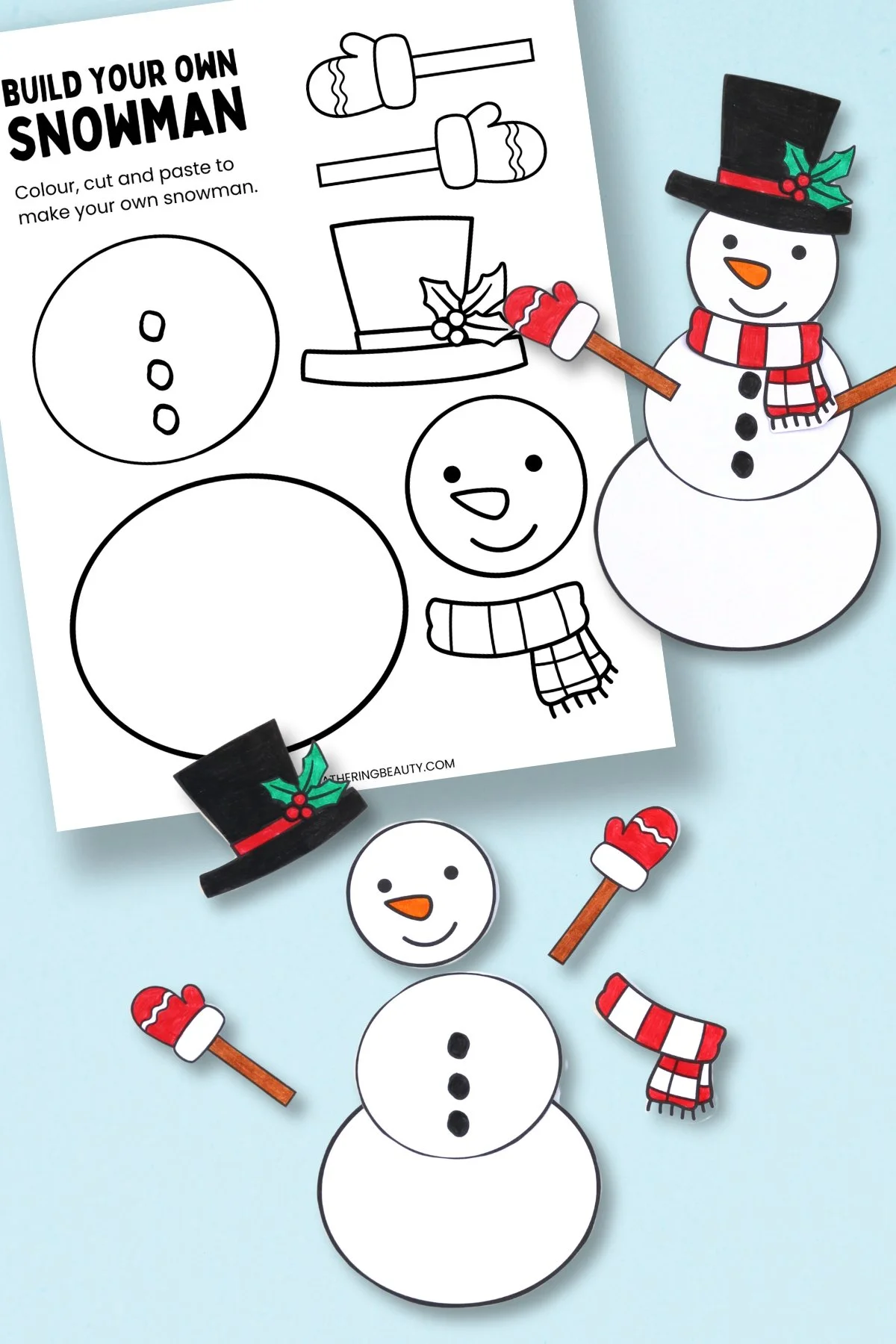 build a snowman colouring page - free printable — gathering beauty